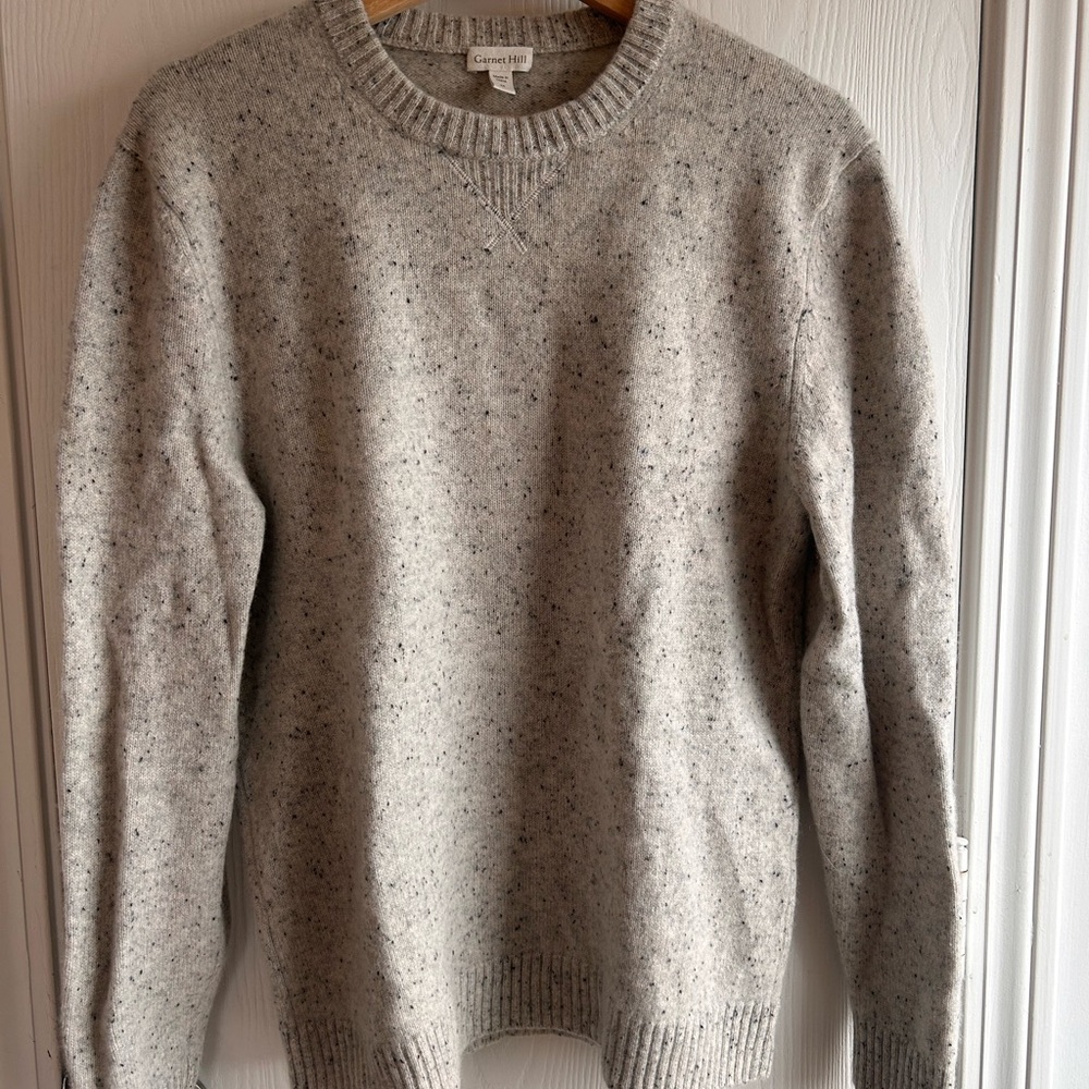 Garnet Hill Gray Wool Crewneck Sweater Classic Knit